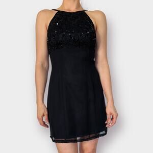 90s De-Laru Black‎ Party Dress with Sequin Top Size M